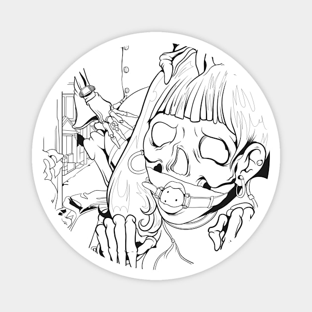 Super fun skull doll girl line drawing Magnet by slluks_shop